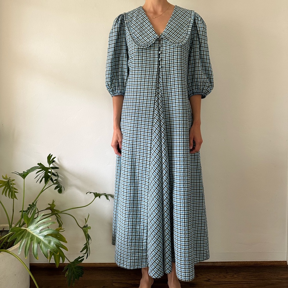 Rixo Liudmyla Dress in Black and Blue gingham check size medium